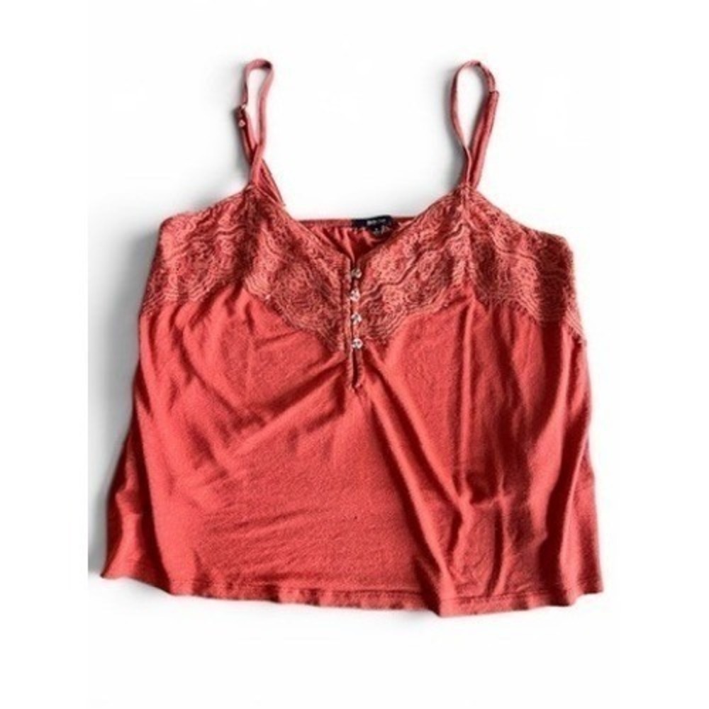Y2K Boho Festival Fairycore Grunge Lace Trim Rust Orange Cami Tank Top Large